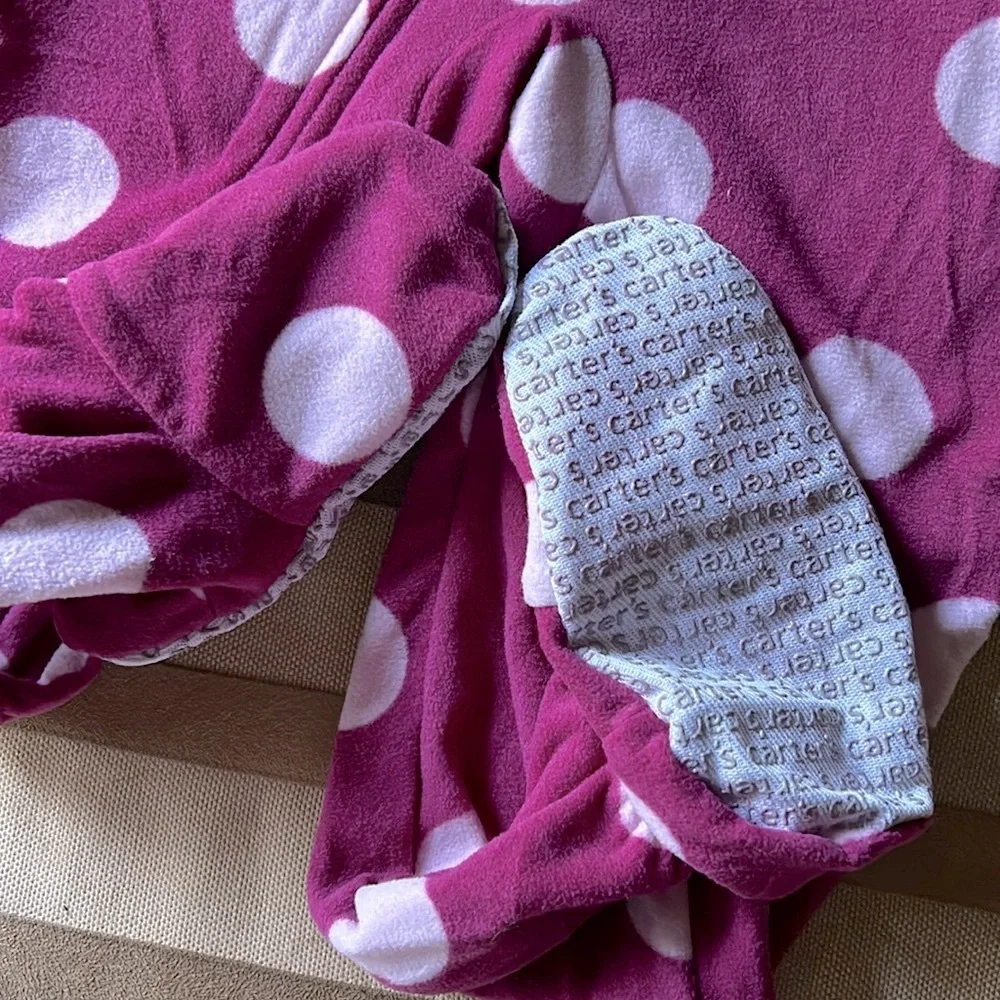 Carters Polka Dot Owl Fleece Footed Pajamas Magenta Pink Purple
